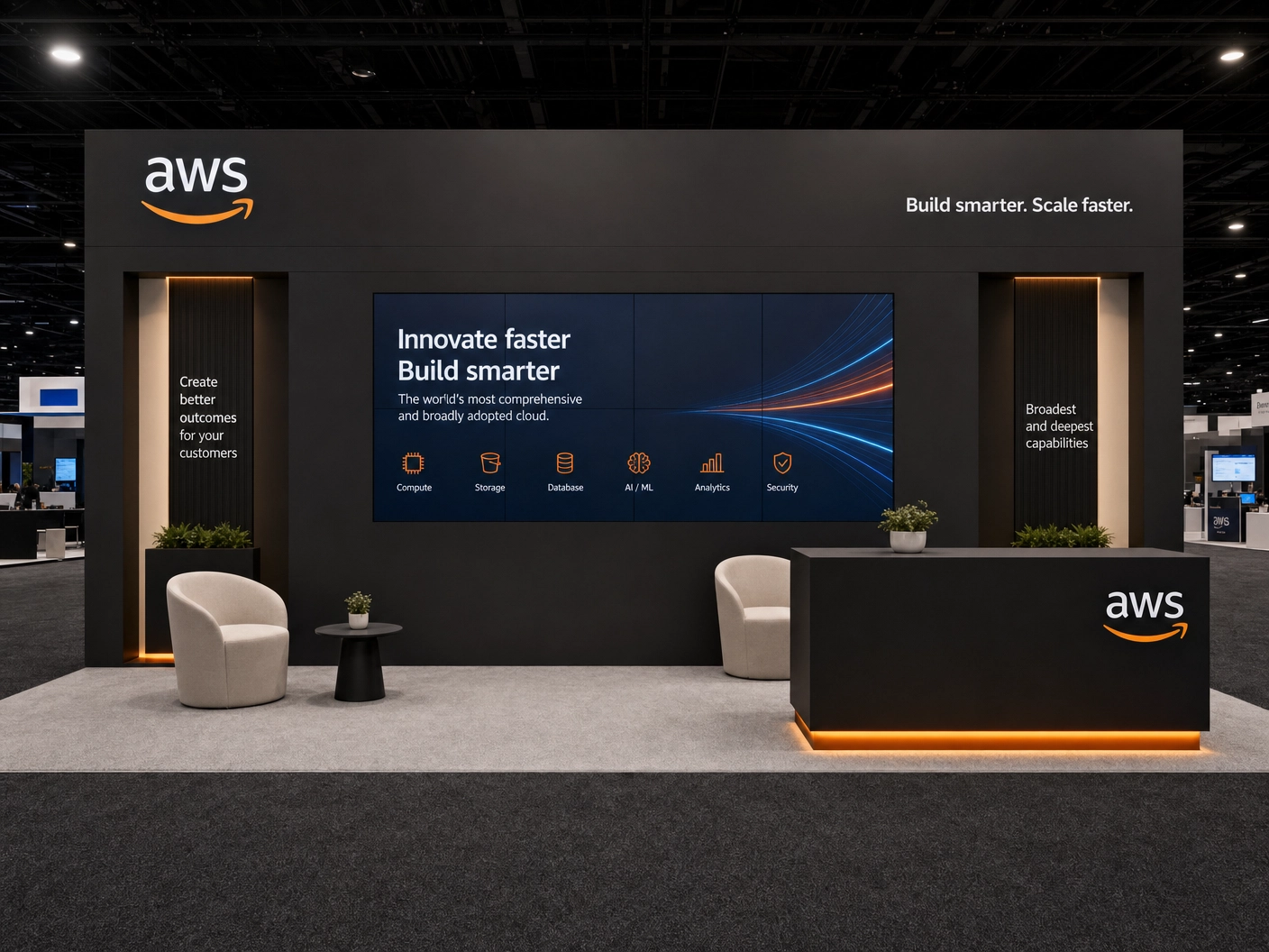 10' x 20' ASCO inline LED exhibit with integrated video wall and active show-floor presentation