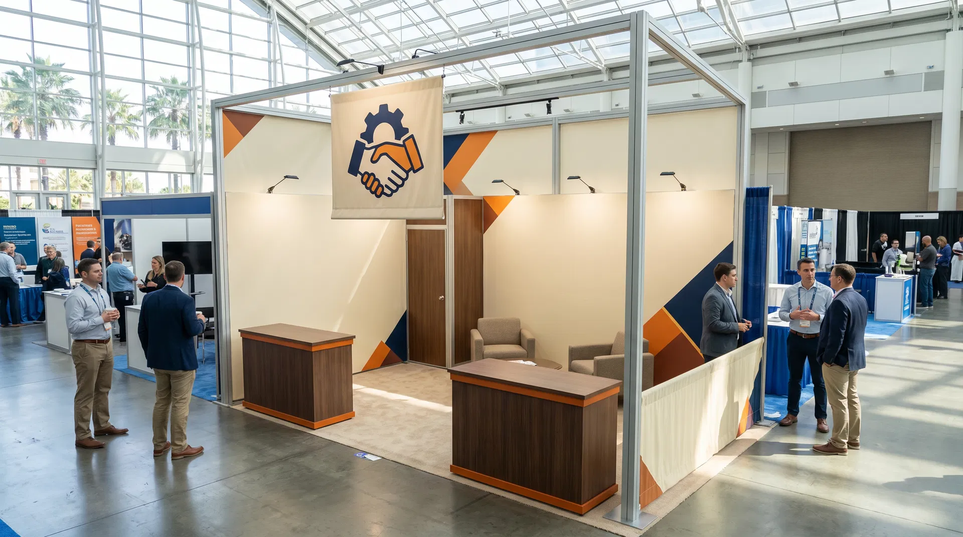 Modular trade show exhibit rental designed for efficiency and affordability at the Orange County Convention Center in Orlando.