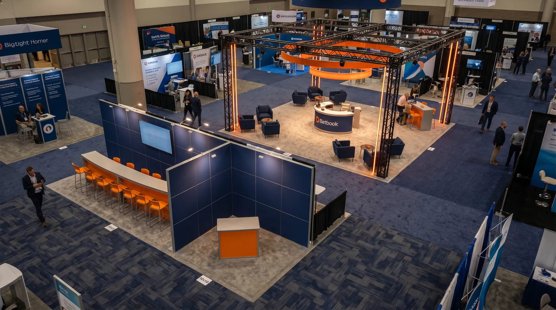 Comparison of common trade show exhibit sizes including 10x10, 10x20, and 20x20 island configurations.