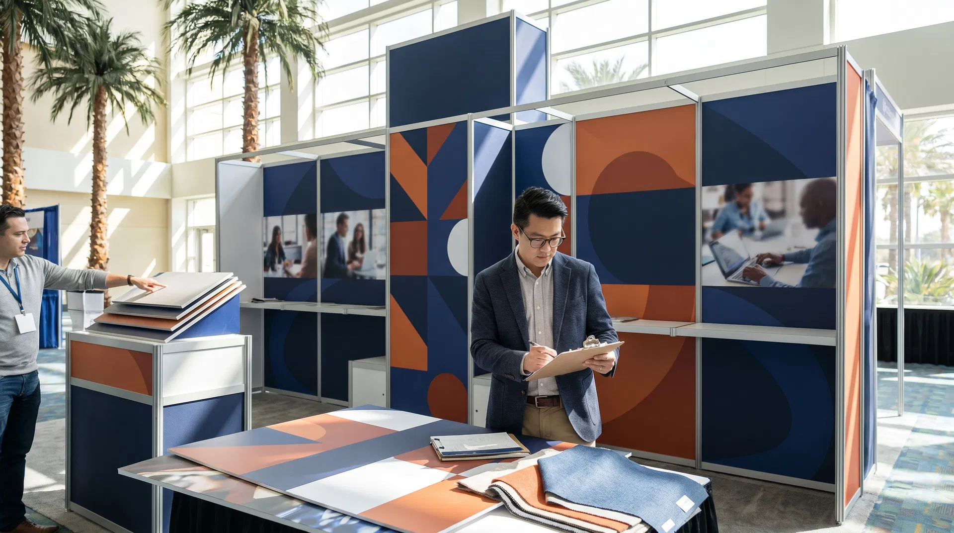 High-visibility exhibit graphics designed for Orlando trade shows using a systems-first approach.