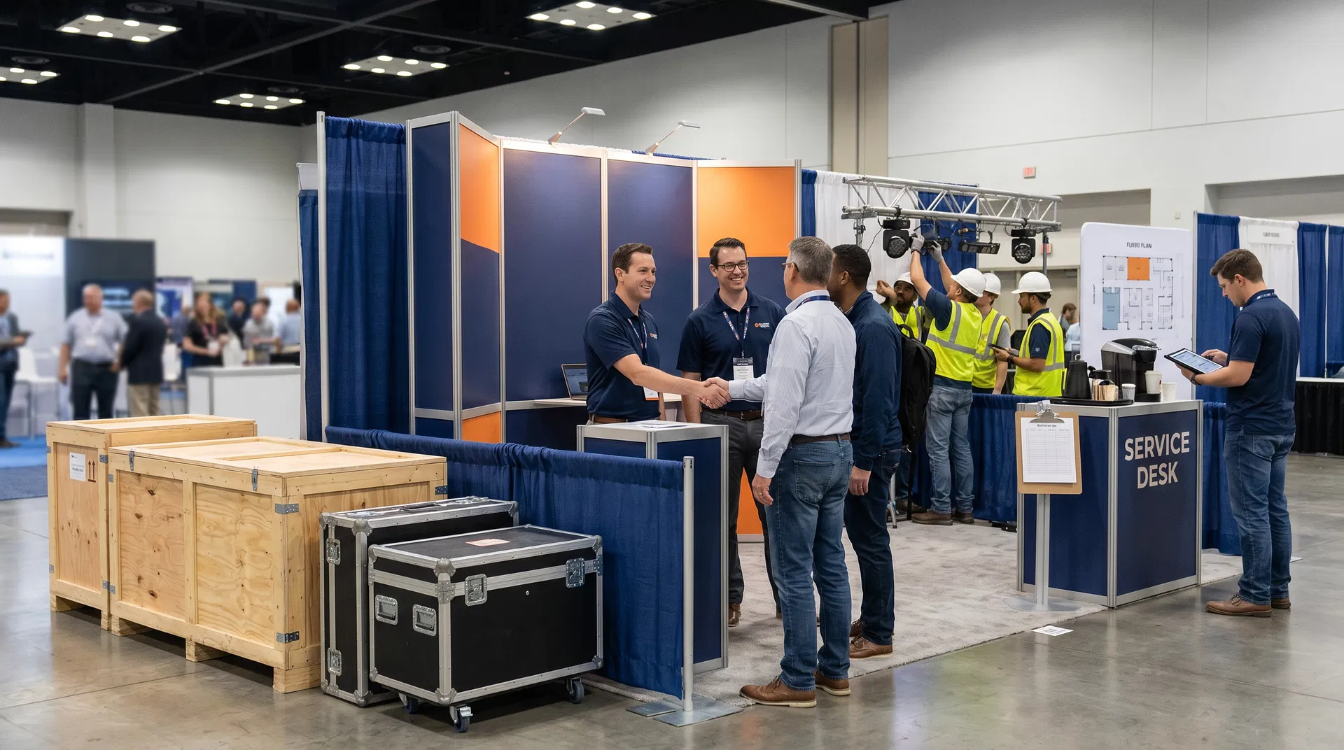 Full-service trade show exhibit rental in Orlando featuring modular aluminum systems and integrated graphics.