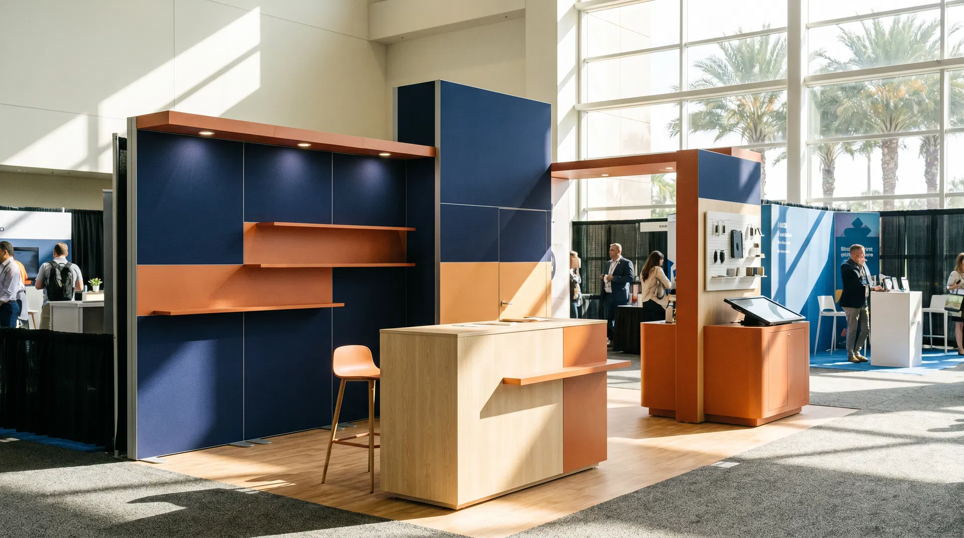 A 10x20 trade show exhibit rental in Orlando utilizing modular systems like anodized aluminum extrusion for efficient setup and maximum visibility.