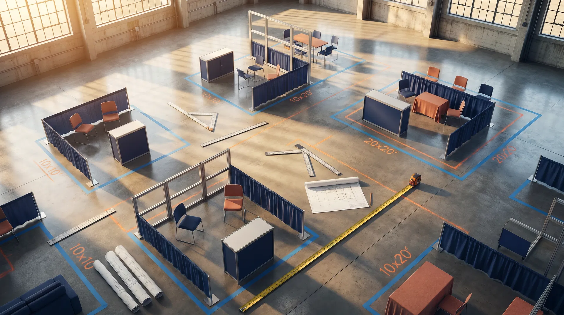 Trade Show Exhibit sizes guide showing different footprint options for inline and island exhibits.