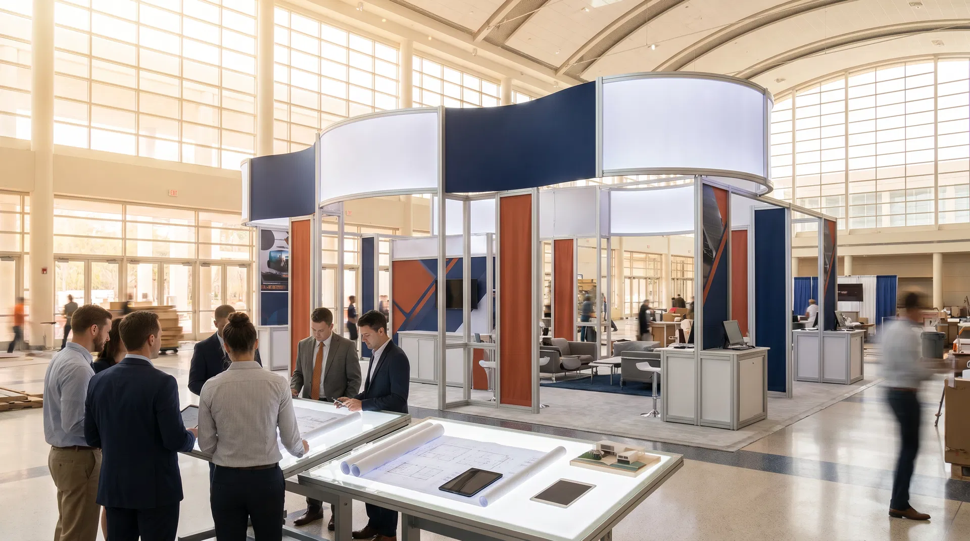 A modular trade show exhibit design in Orlando featuring clean graphics and efficient layout for the Orange County Convention Center.