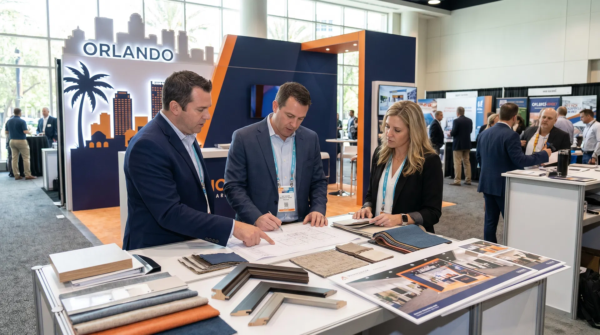 Orlando trade show exhibit rental company installing a modular exhibit system at the Orange County Convention Center.