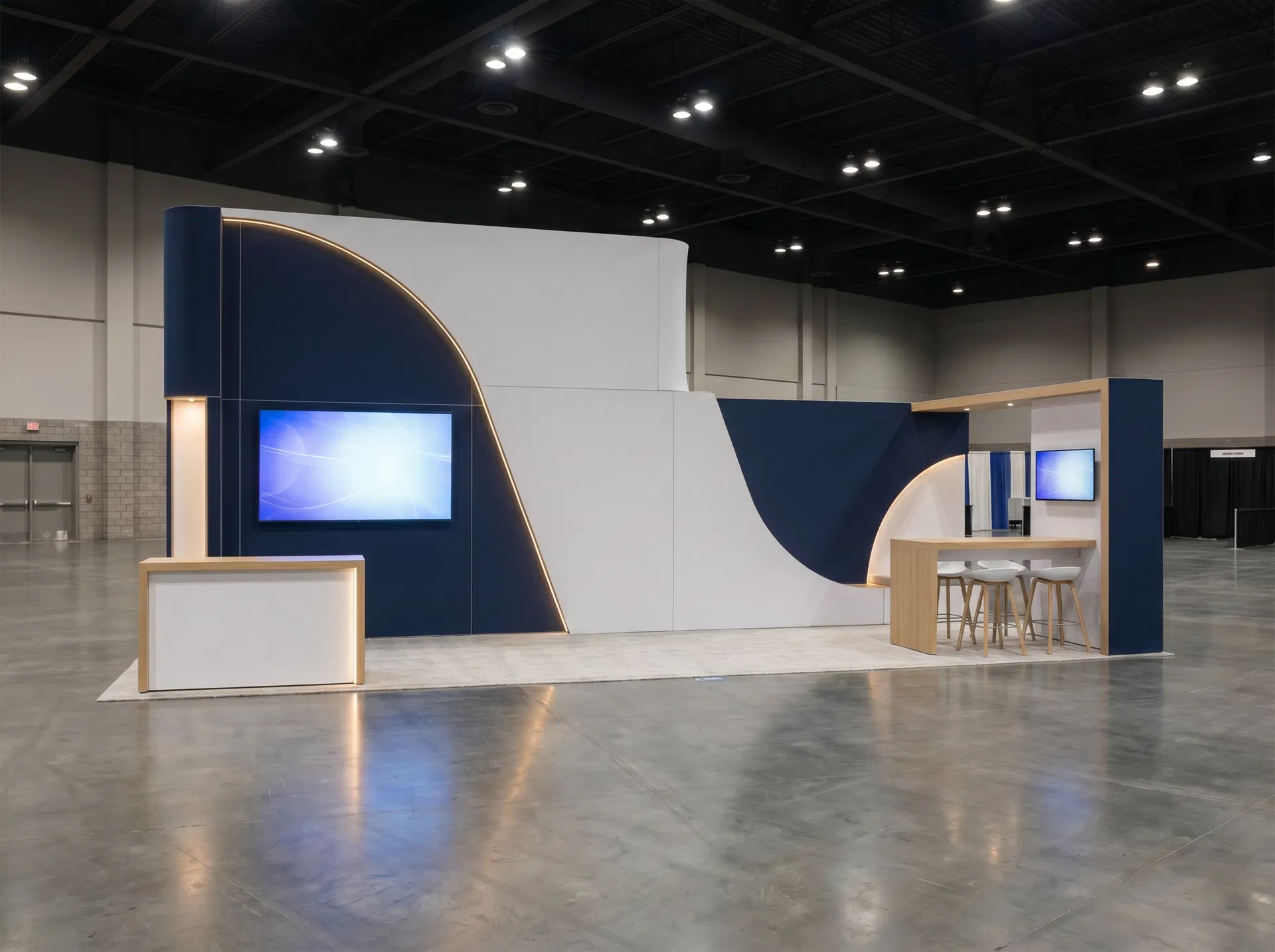 10x30 trade show exhibit rental — corner theater wall design