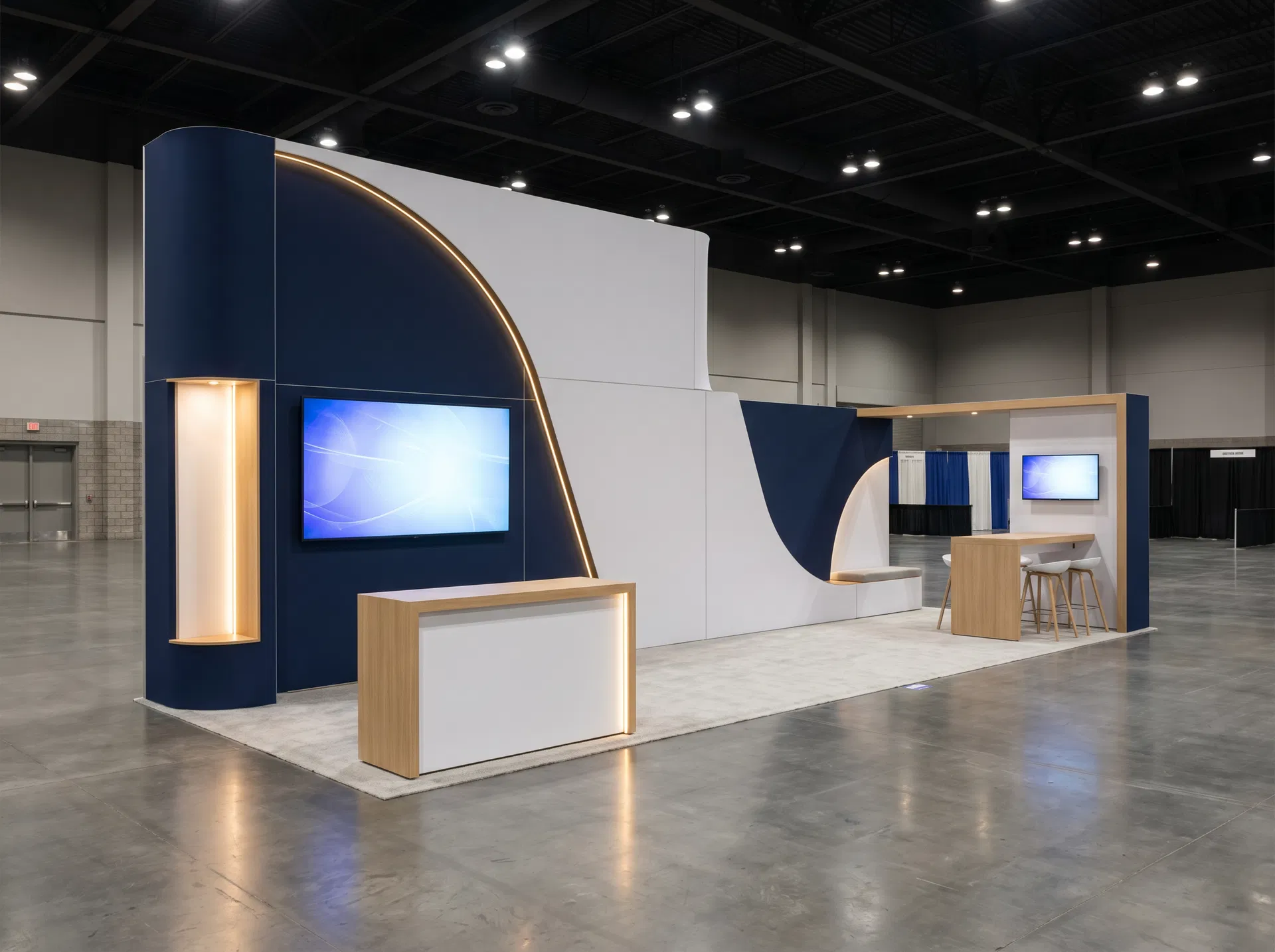 10x30 trade show exhibit rental — corner theater wall design