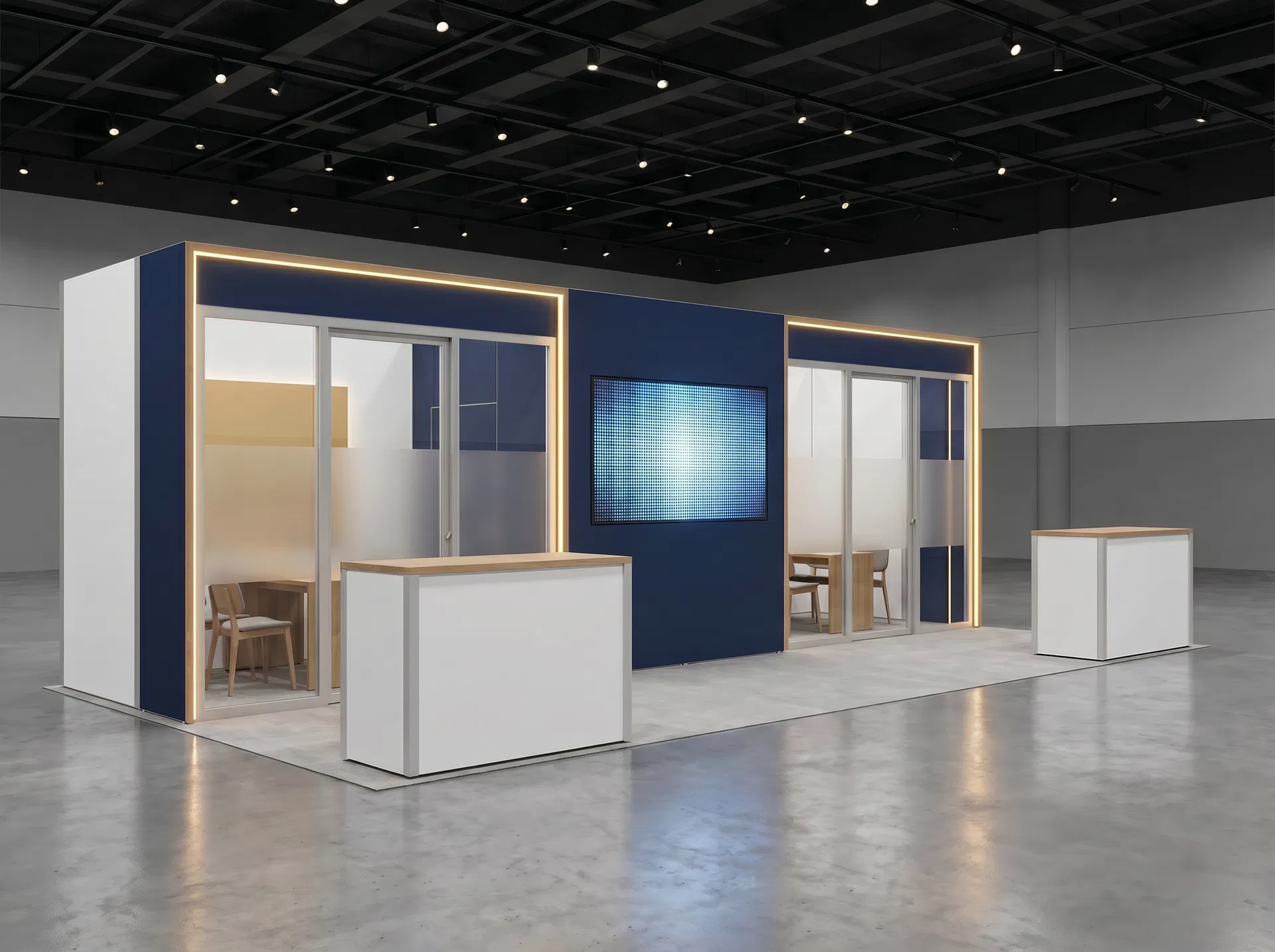 10x30 trade show exhibit rental — double-bay consultation studio design