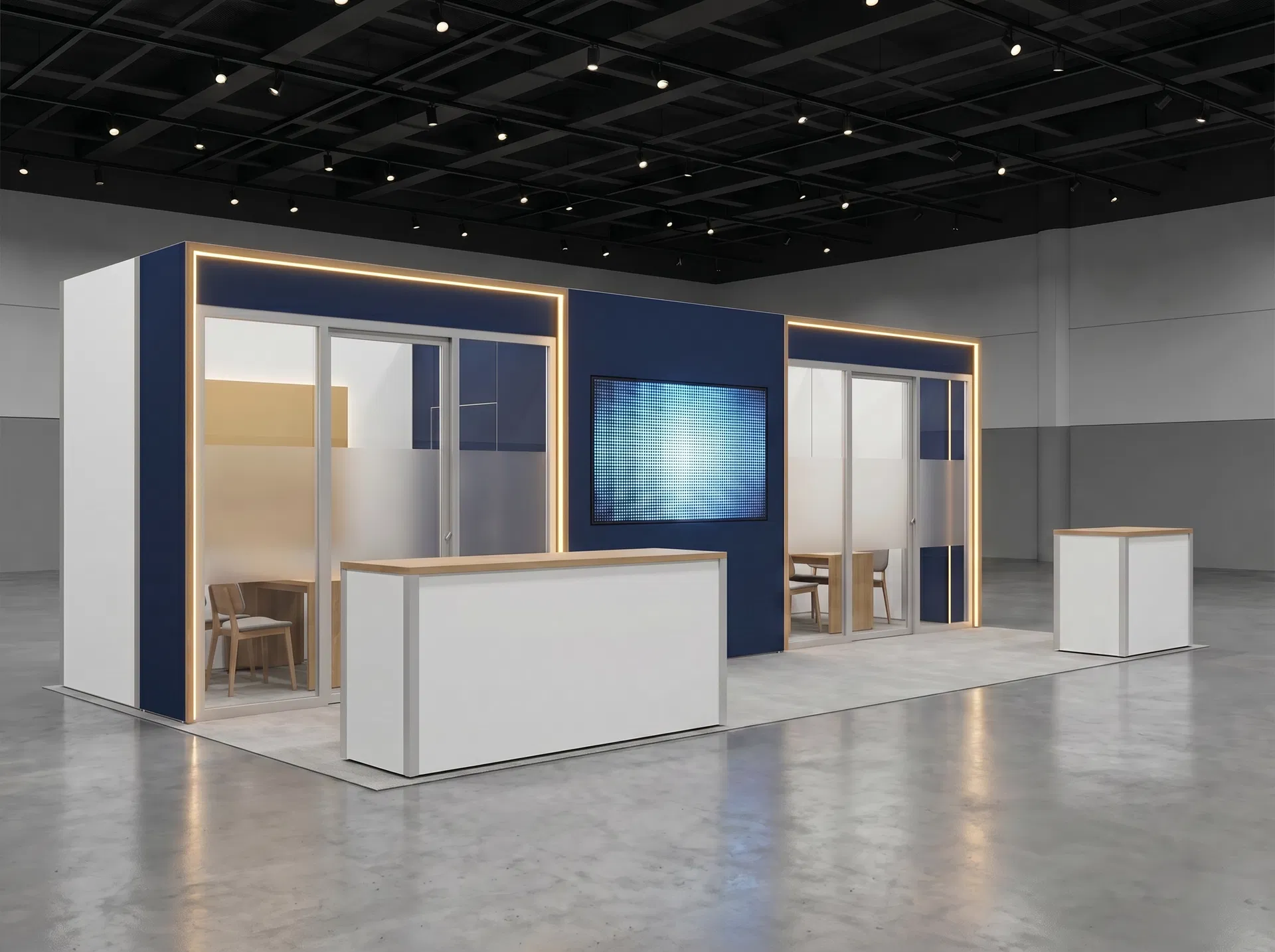 10x30 trade show exhibit rental — double-bay consultation studio design