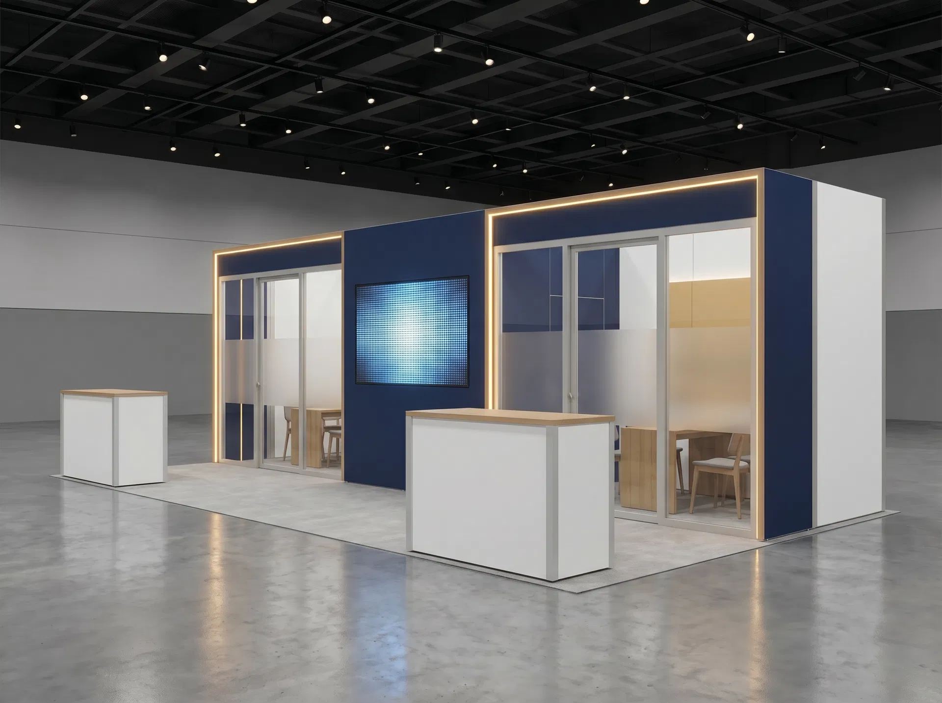 10x30 trade show exhibit rental — double-bay consultation studio design