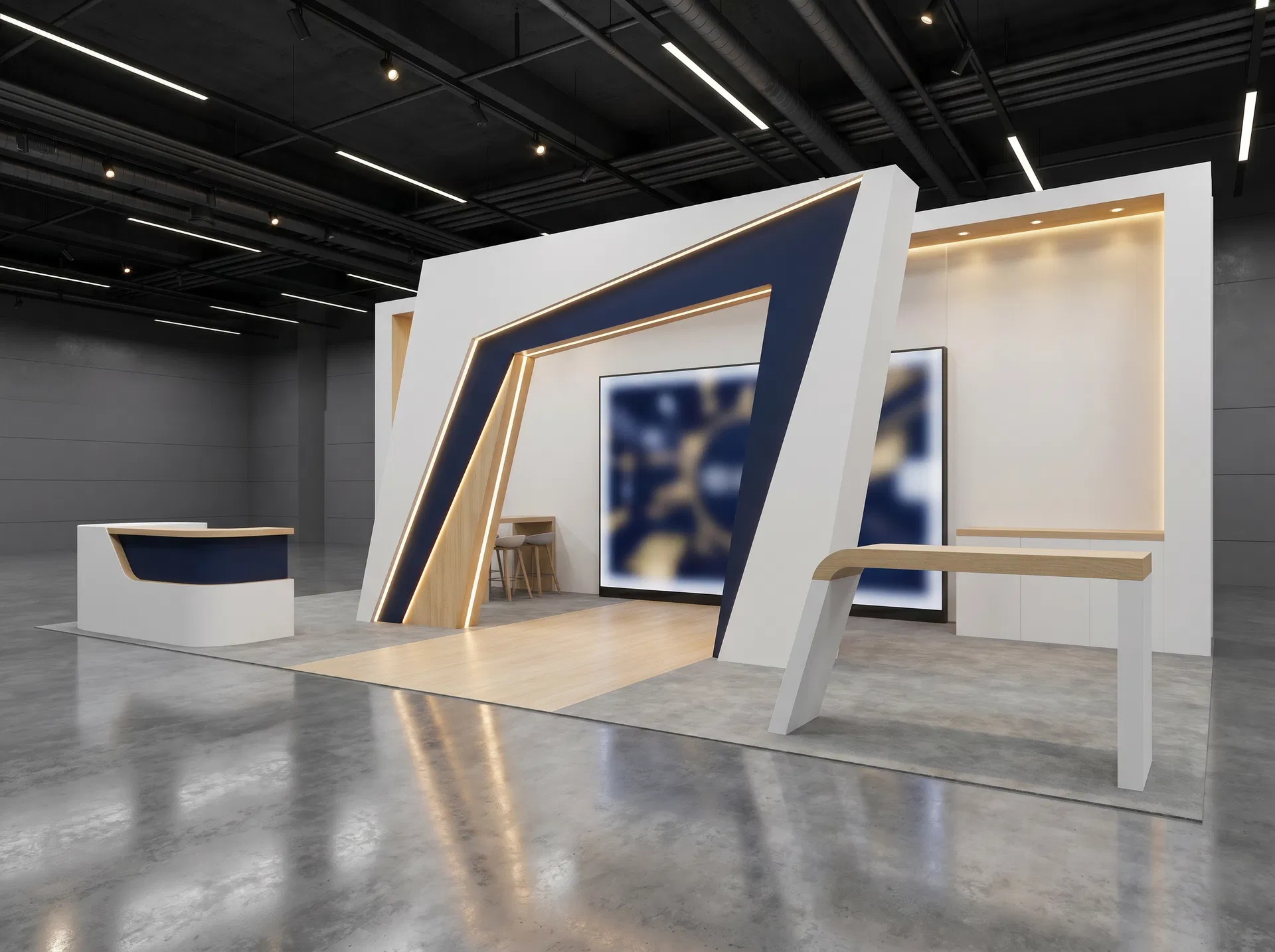 10x30 trade show exhibit rental — angled launch portal design