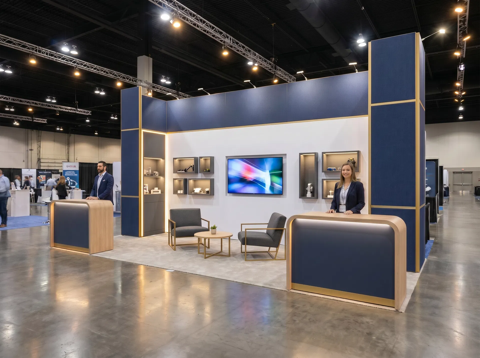 10x30 trade show exhibit rental — dual hospitality bars design