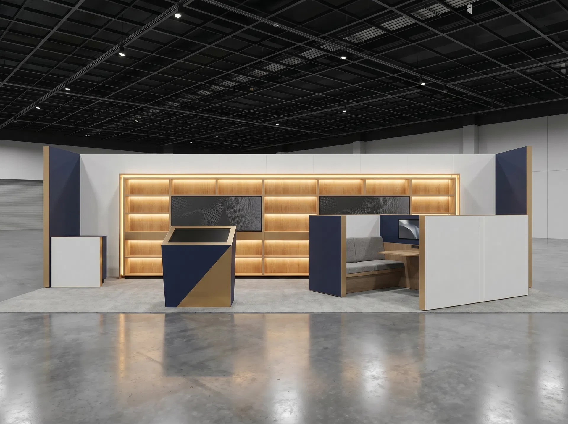10x30 trade show exhibit rental — product library spine design