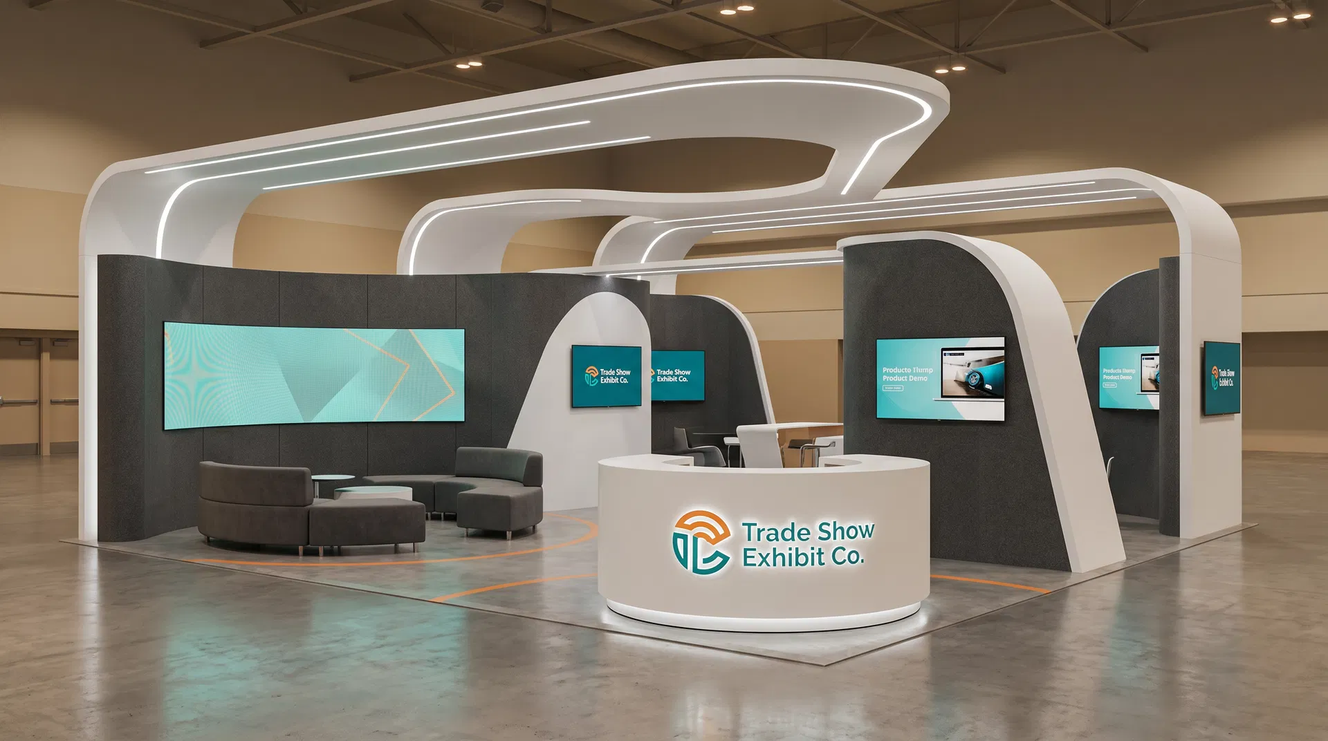 30x30 trade show exhibit rental — open-circulation island design