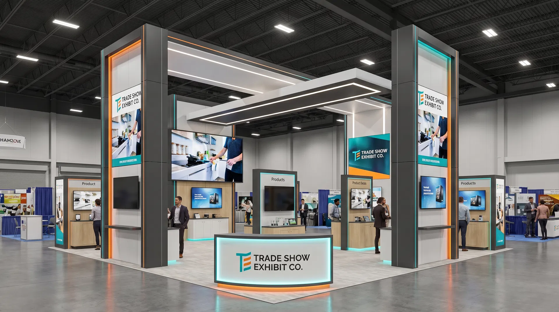 40x40 trade show exhibit rental — open-circulation island design