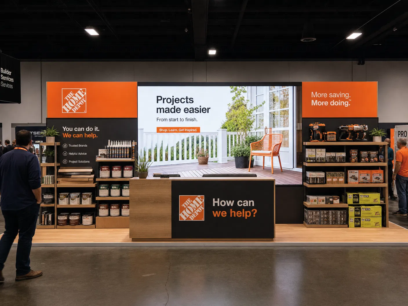 10' x 20' inline LED exhibit concept 08 with balanced shelf returns and a broad modular media field