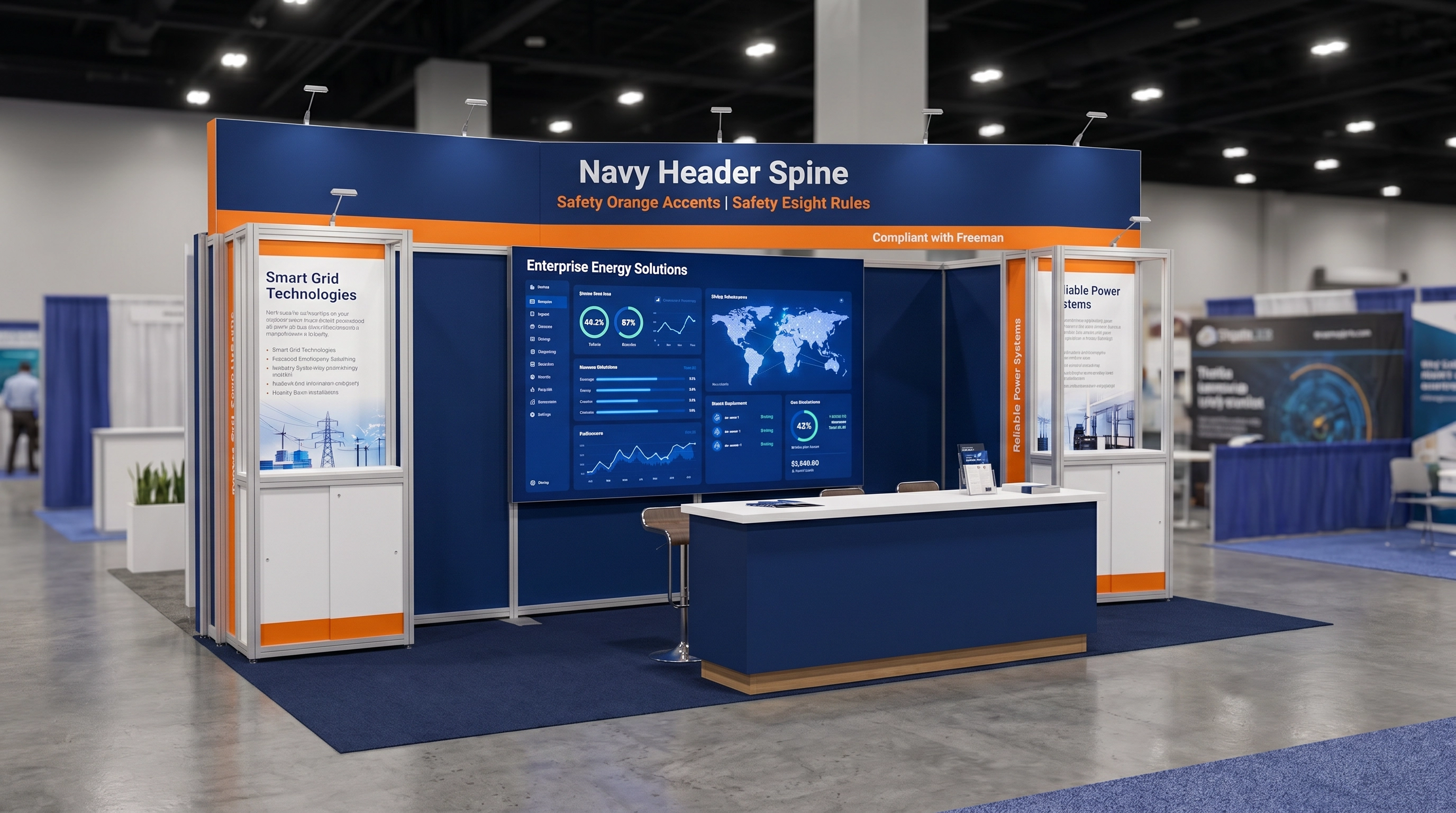 10' x 20' inline LED exhibit concept 11 with a header spine composition and centered media field