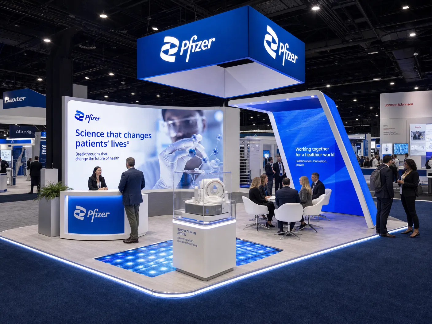 20' x 30' Orlando island LED exhibit with integrated video wall and active show-floor presentation