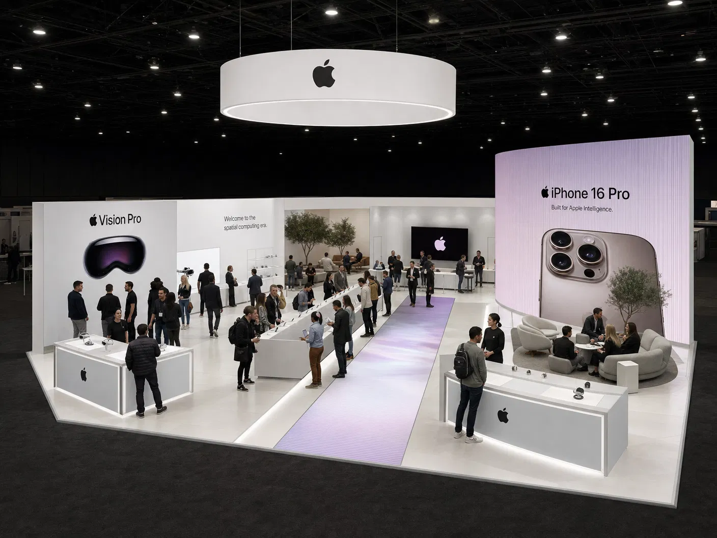 30' x 40' island LED trade show exhibit collection with preserved source posters and hover videos