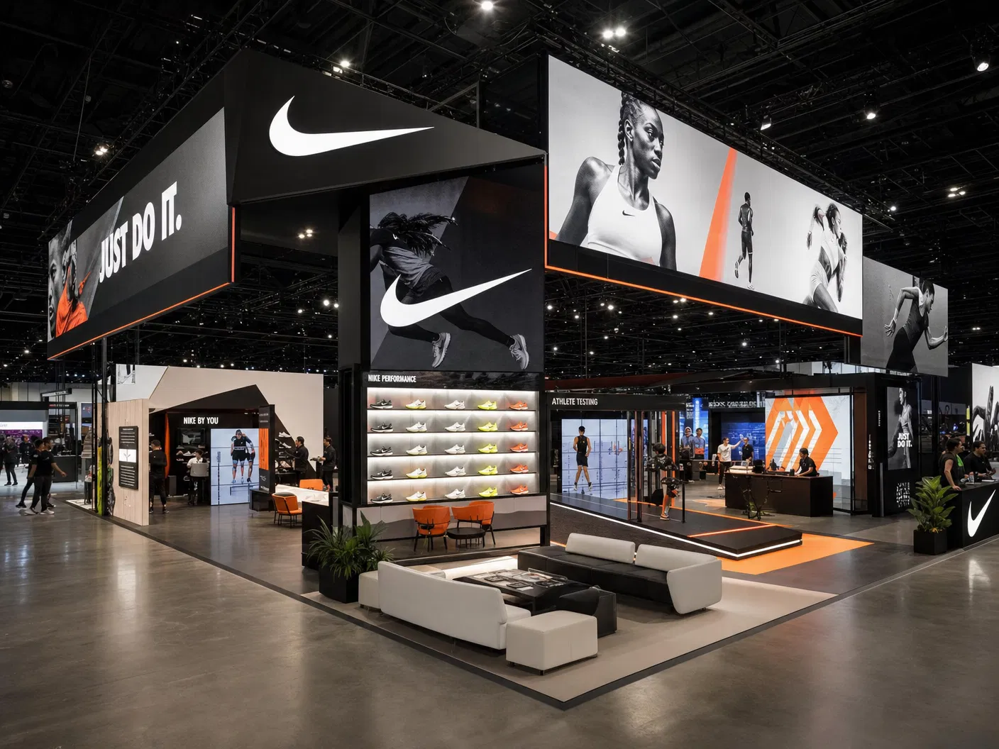 30' x 30' island LED exhibit with integrated video wall and active show-floor presentation