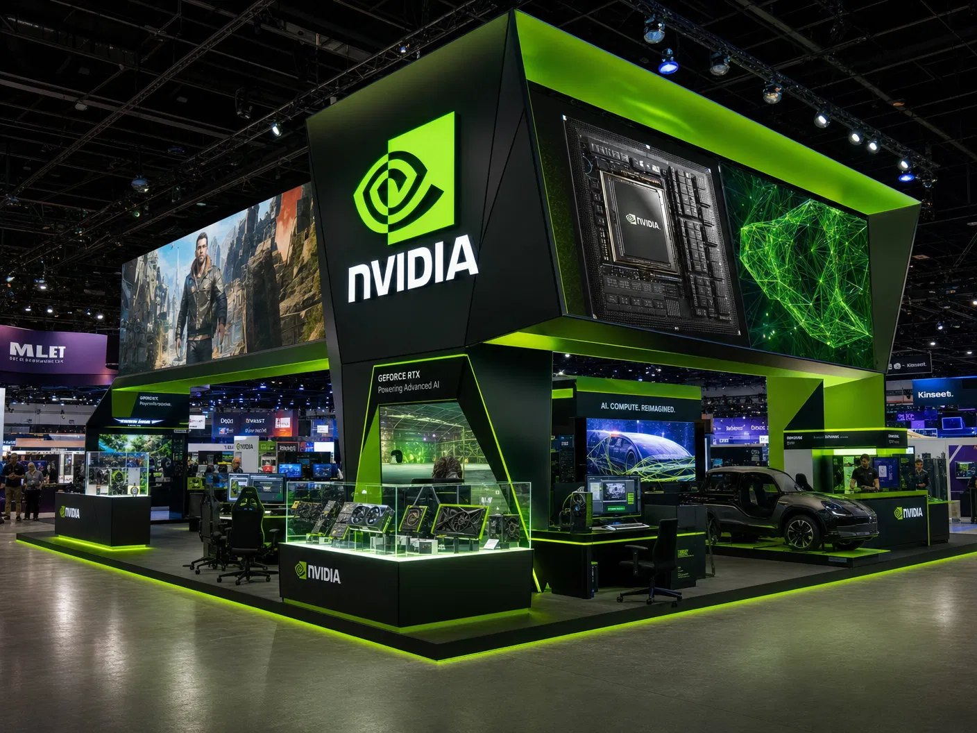30' x 30' island LED exhibit with integrated video wall and active show-floor presentation