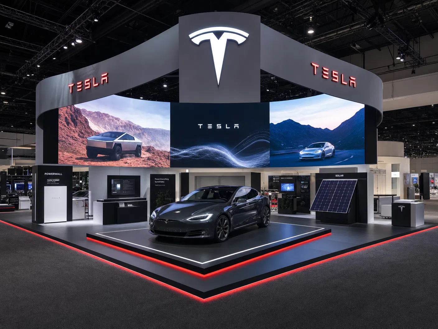 30' x 30' SEMA island LED exhibit with integrated video wall and active show-floor presentation