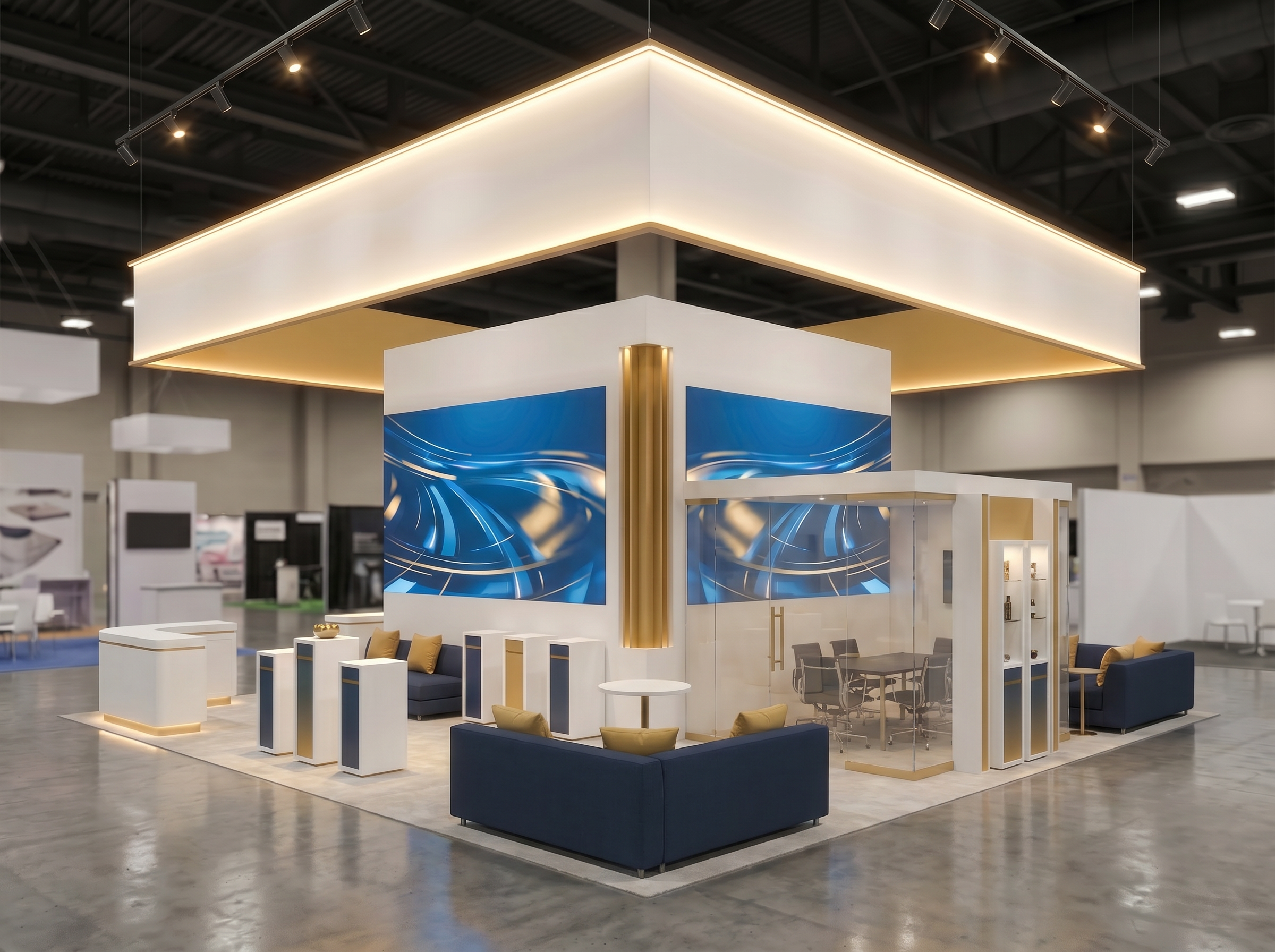 30x30 trade show exhibit rental example for custom and affordable exhibit planning