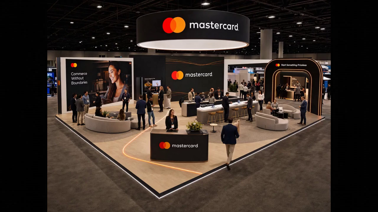 30' x 40' LED island concept with premium brand styling, modular LED architecture, and open circulation