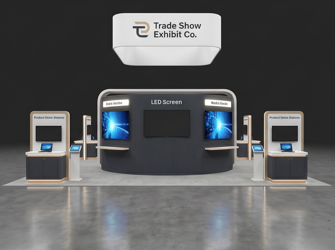 50x50 trade show exhibit rental — hospitality-forward island design