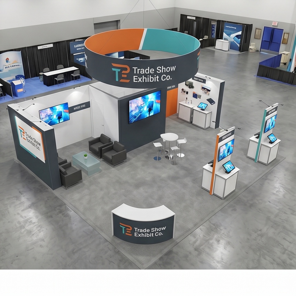 30x40 trade show exhibit rental — open-circulation island design