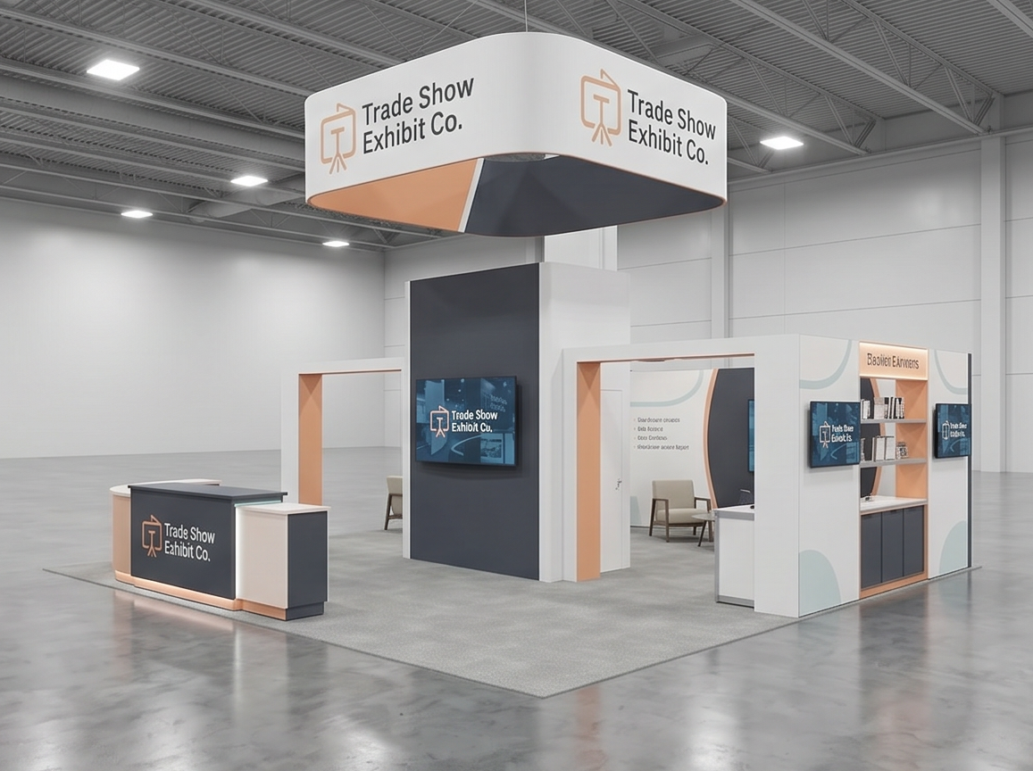 30x40 trade show exhibit rental — architectural media island design