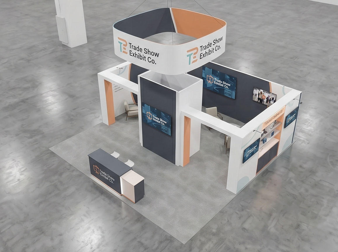 30x40 trade show exhibit rental — architectural media island design