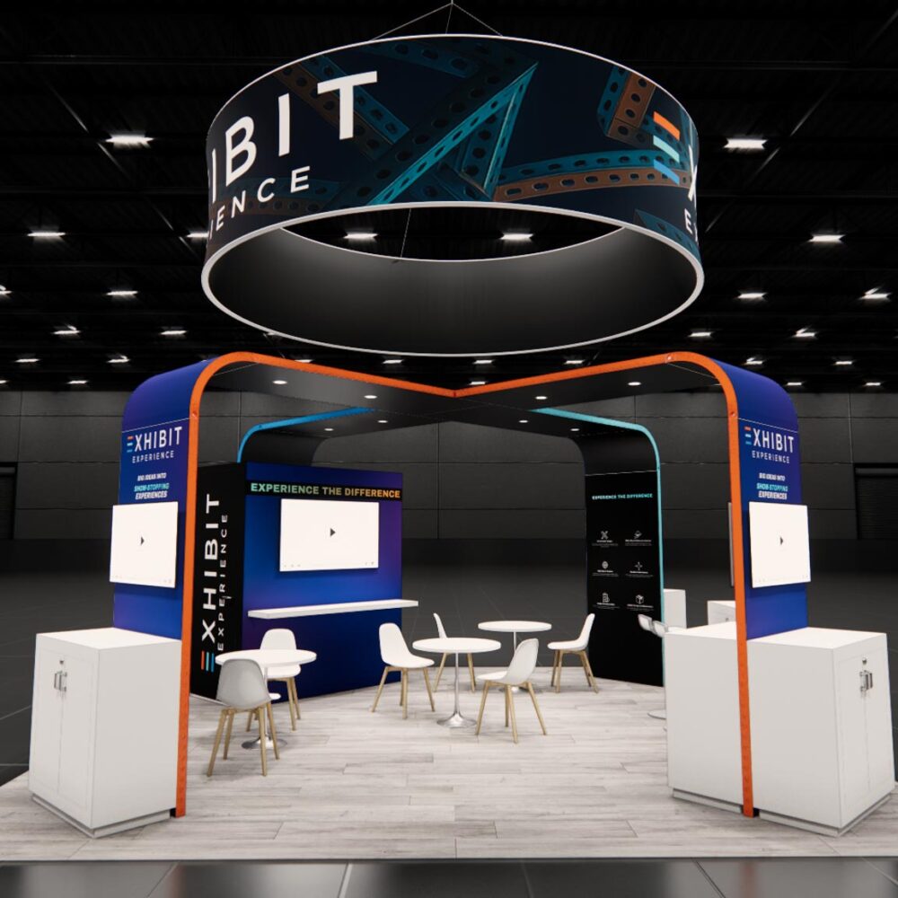 20x20 trade show exhibit rental — 20 x 20 inline affordable exhibit rental — himss, las vegas hero image