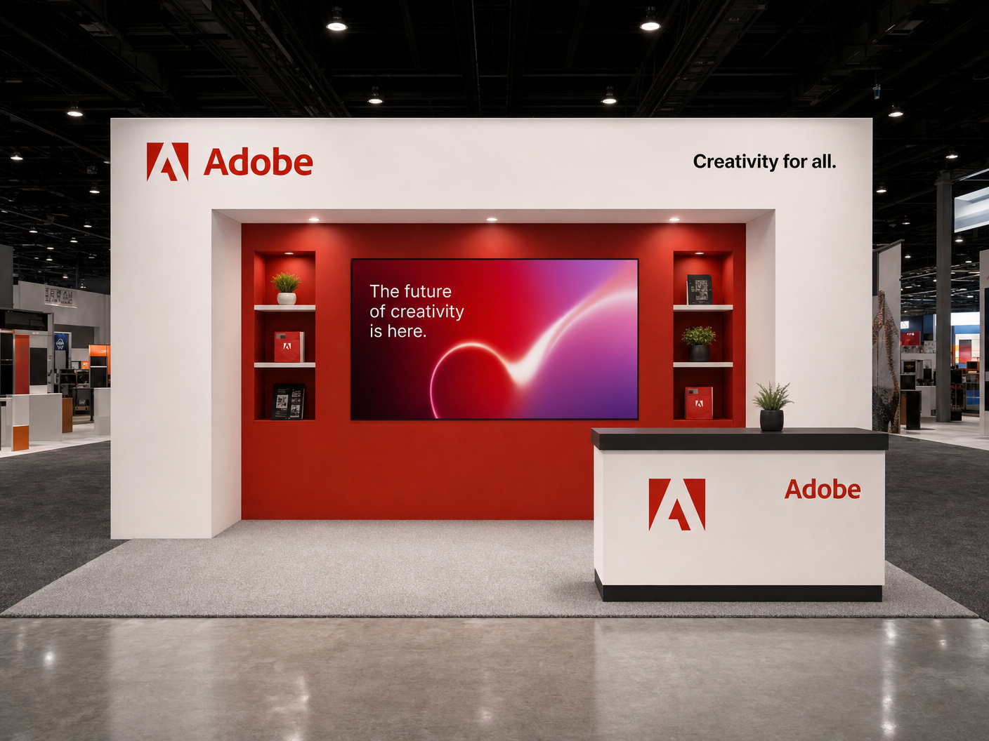 10' x 20' InfoComm Orlando inline LED exhibit with integrated video wall and active show-floor presentation