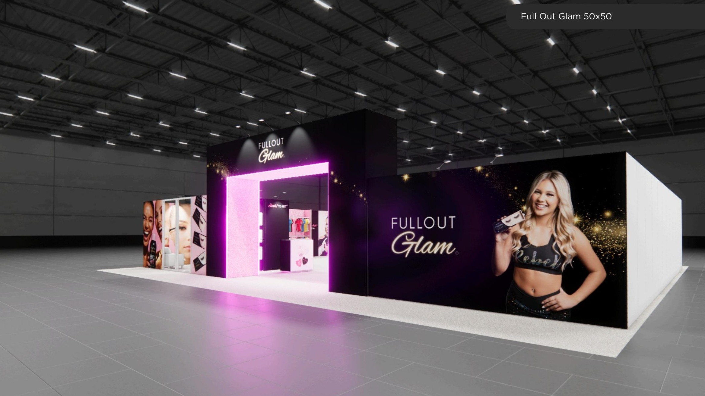 50x50 trade show exhibit rental — perimeter-runway island design