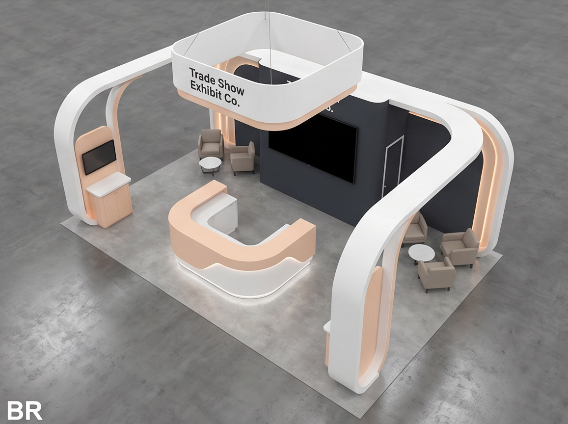 20x30 trade show exhibit rental — architectural media island design