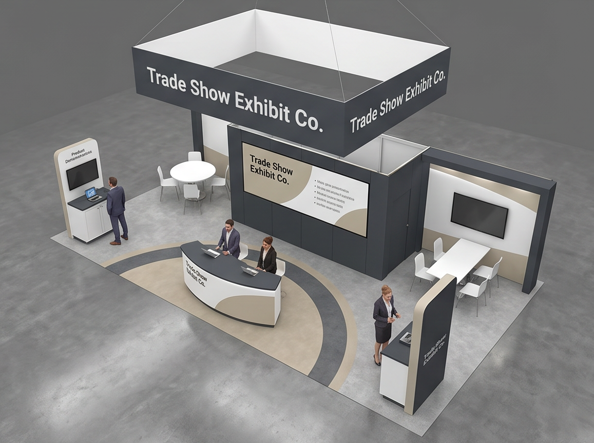 20x40 trade show exhibit rental — architectural media island design
