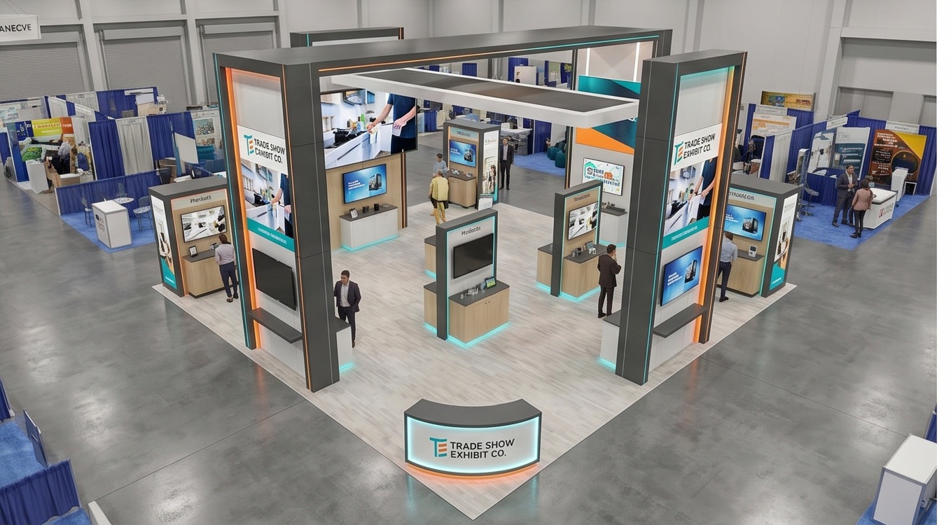 40x40 trade show exhibit rental — open-circulation island design