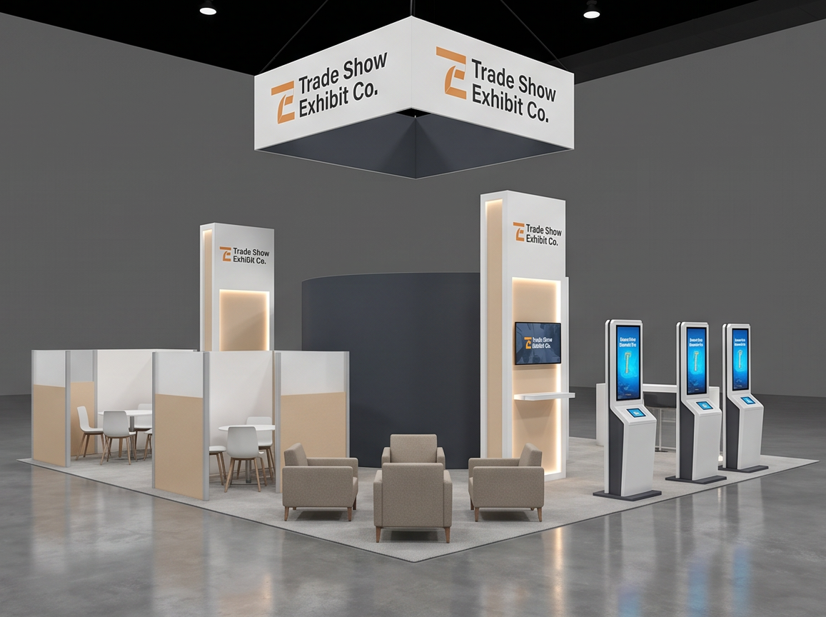 40x40 trade show exhibit rental — architectural media island design