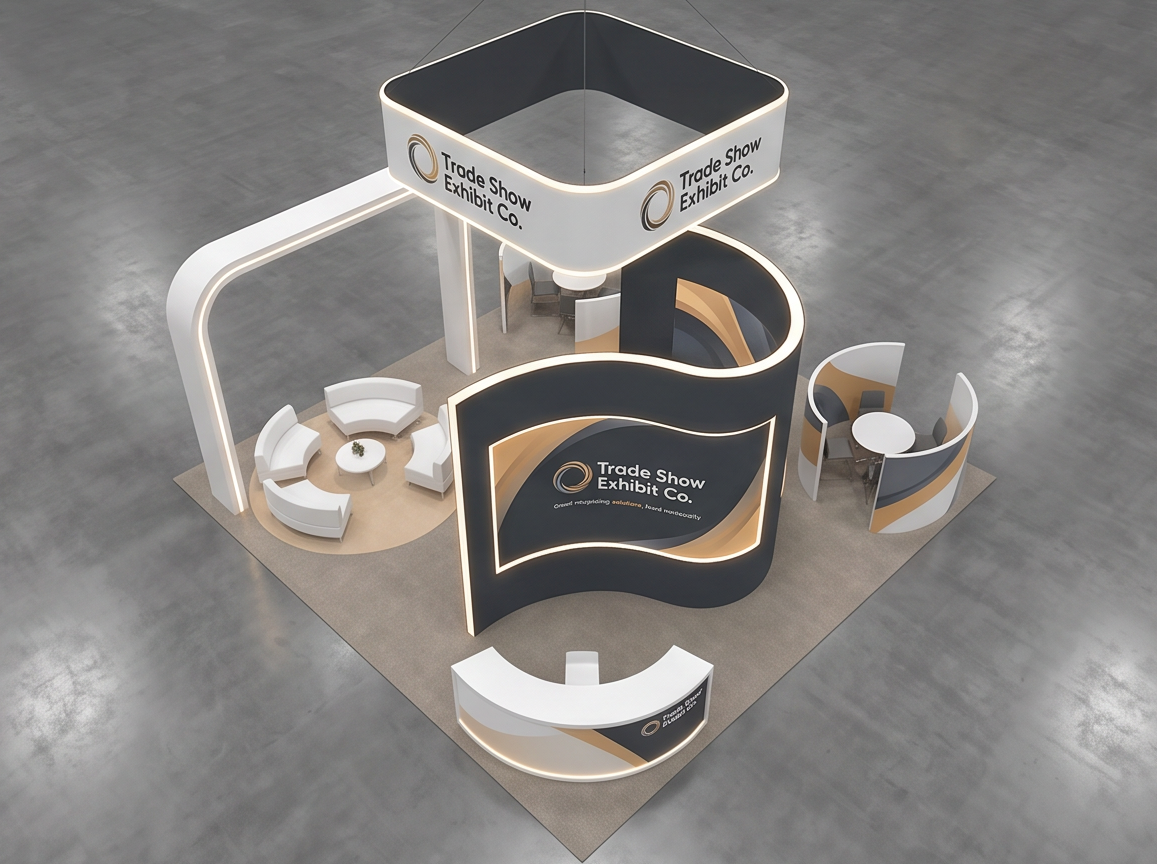 30x30 trade show exhibit rental — architectural media island design