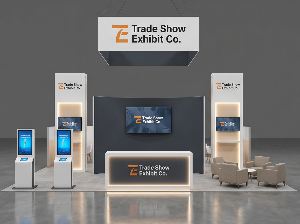 40x40 trade show exhibit rental — architectural media island design