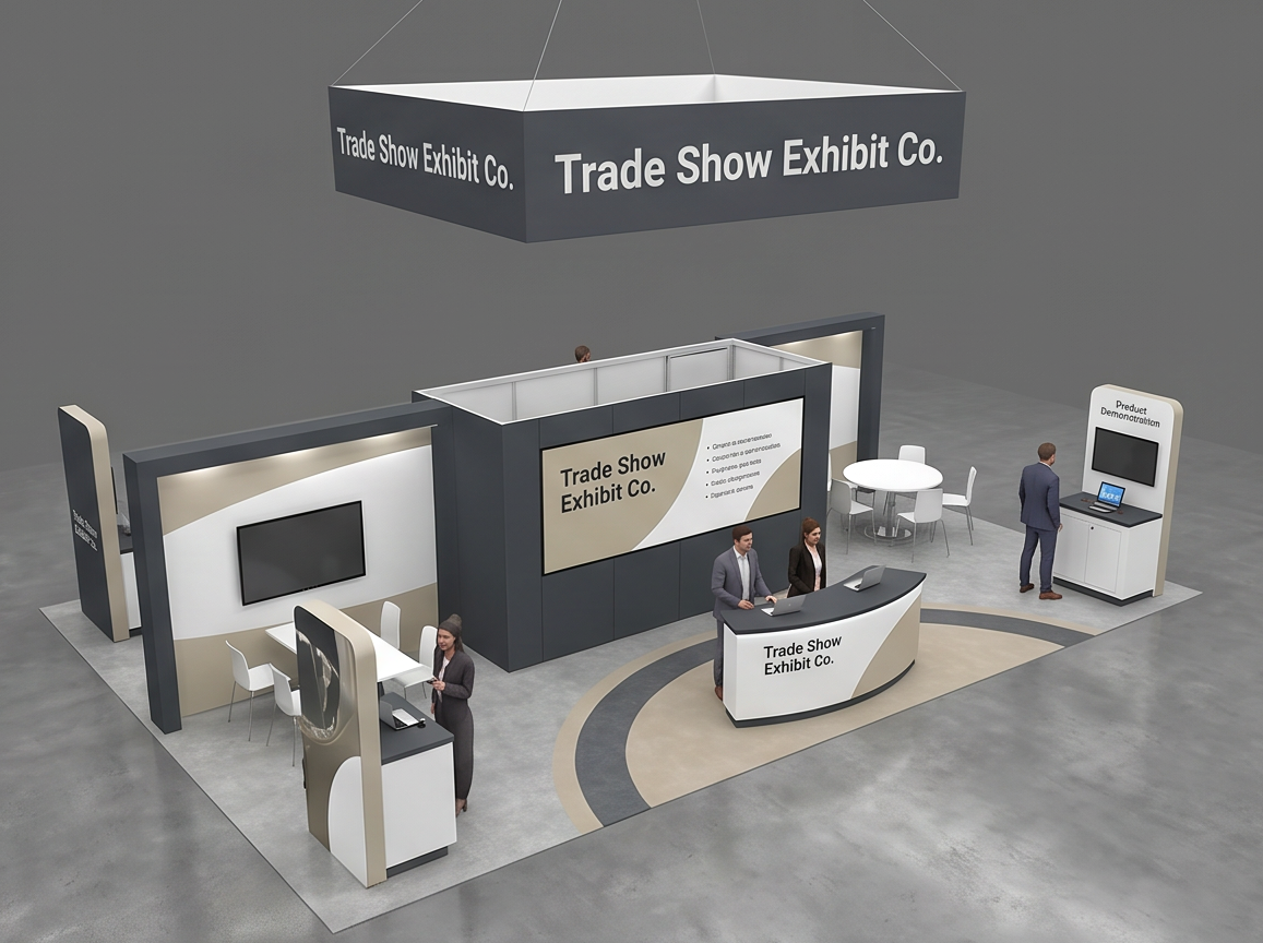20x40 trade show exhibit rental — architectural media island design