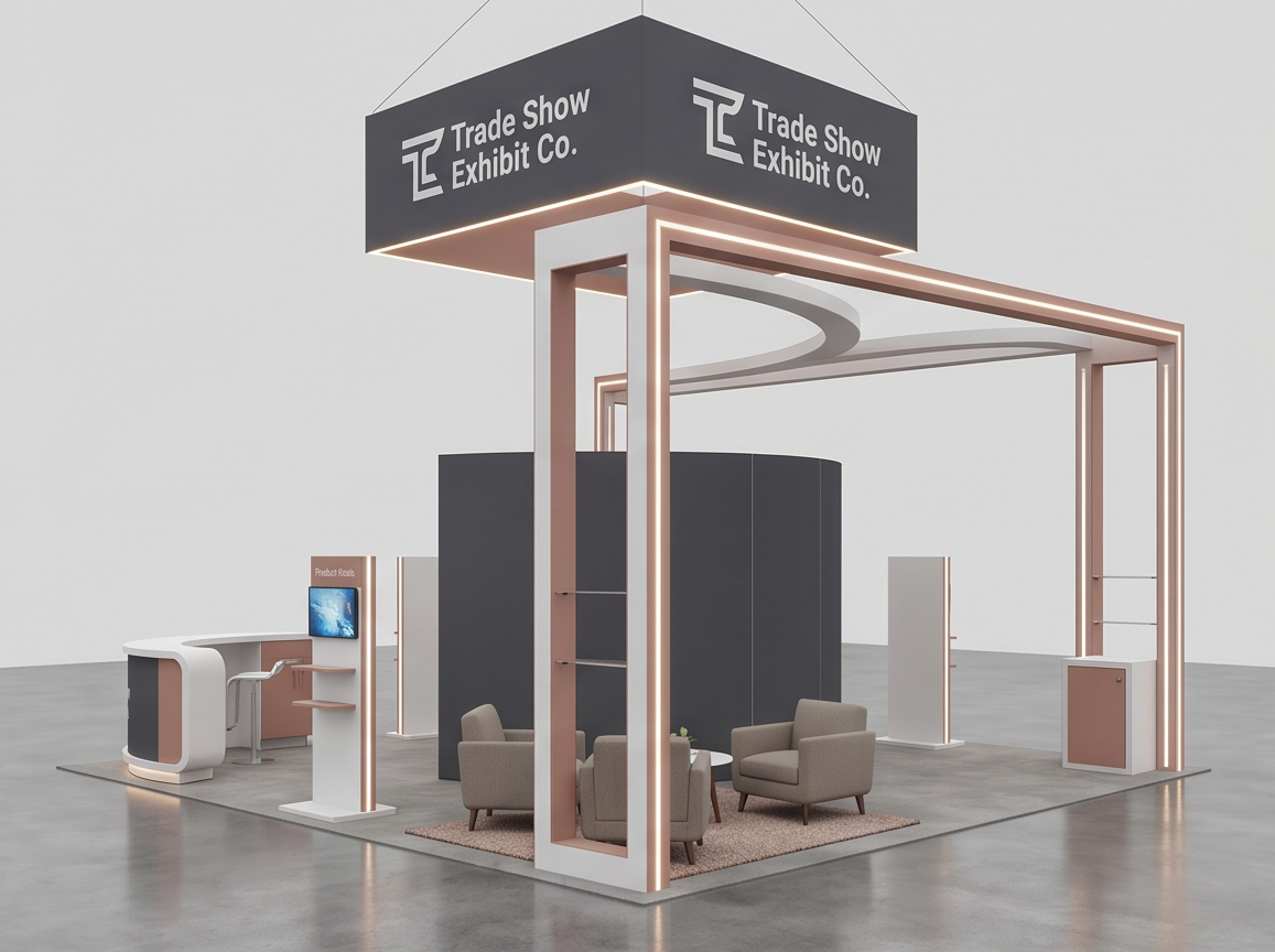 20x20 trade show exhibit rental — architectural media island design