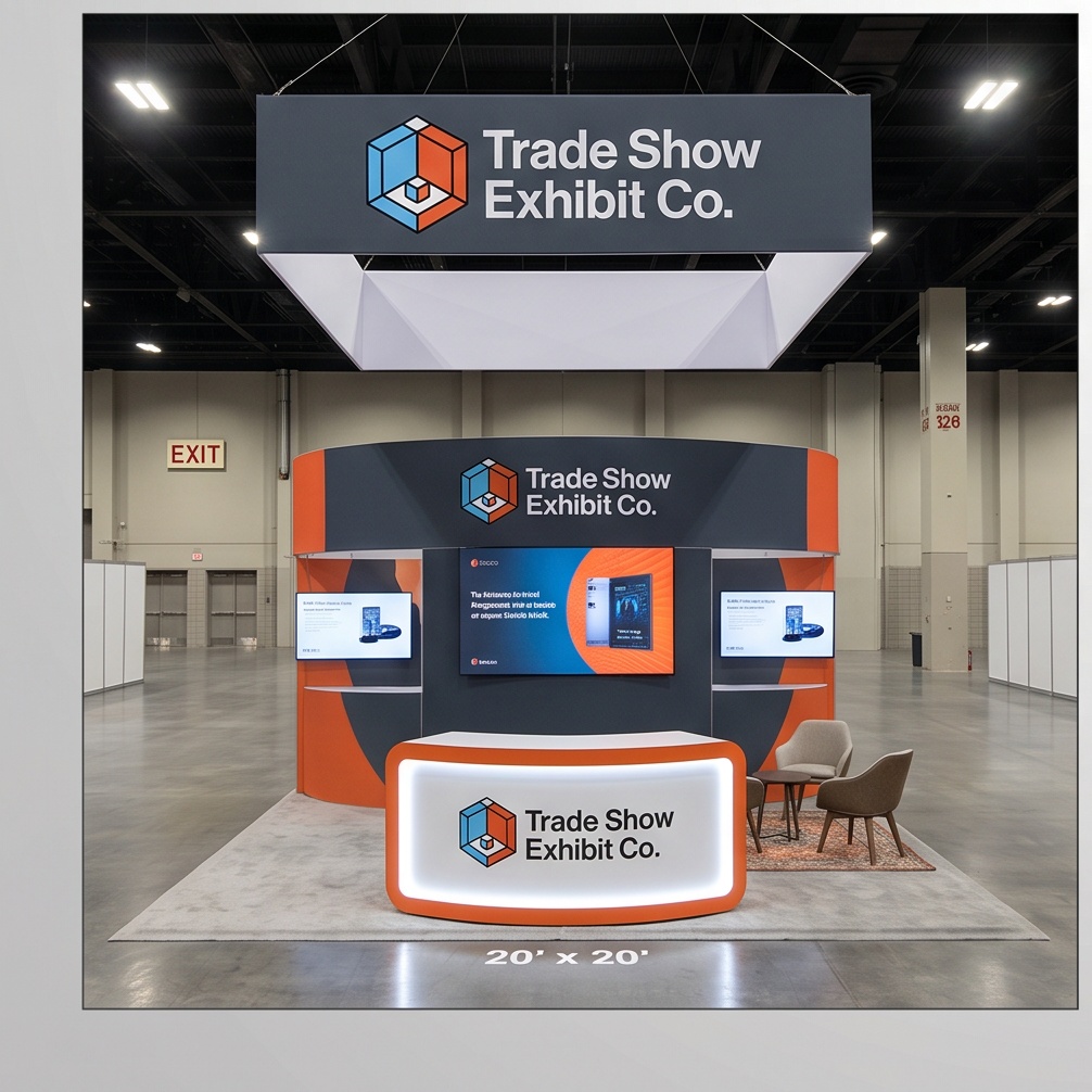 20x20 trade show exhibit rental — open-circulation island design