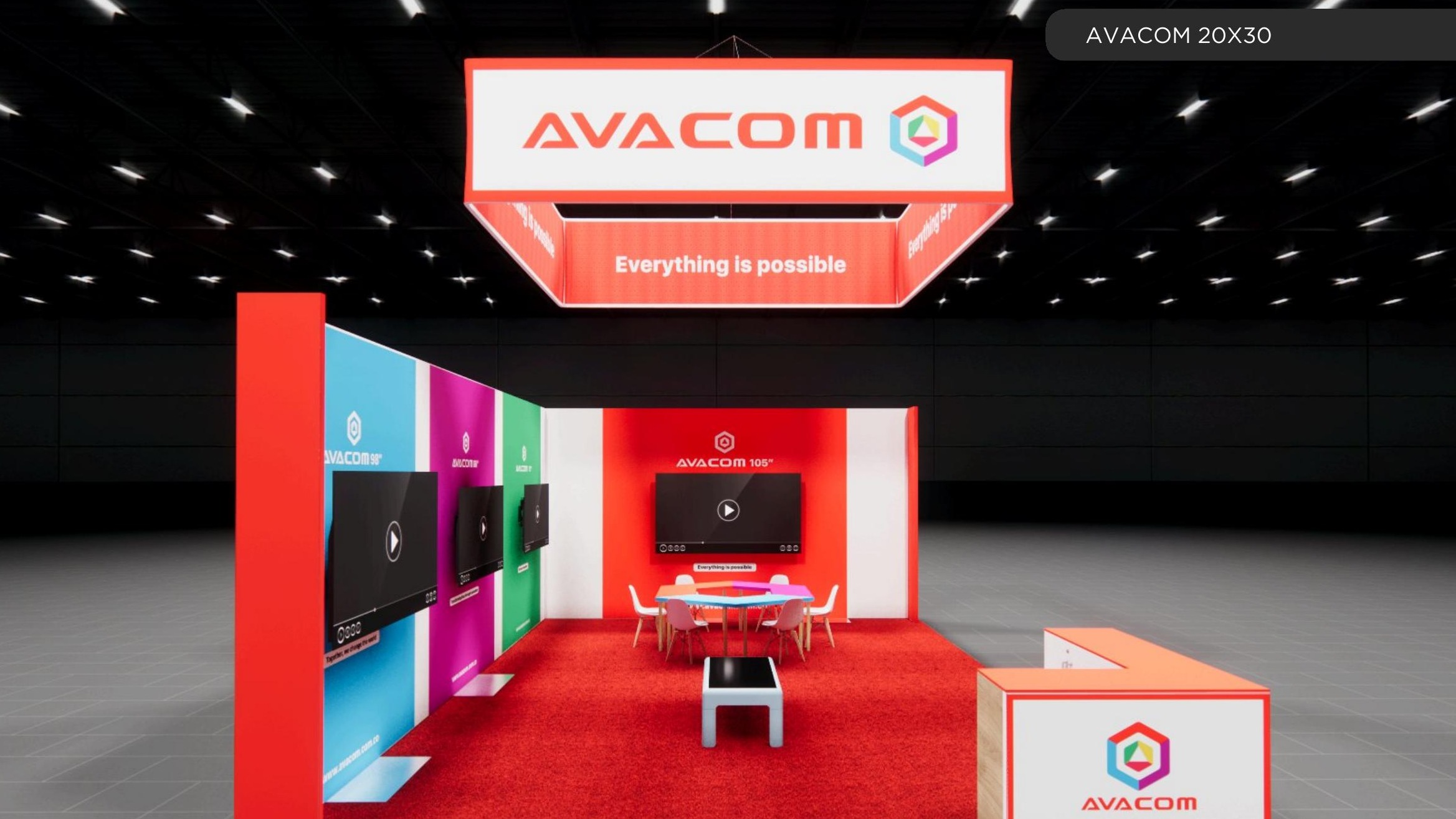 20x30 trade show exhibit rental — perimeter-canopy island design