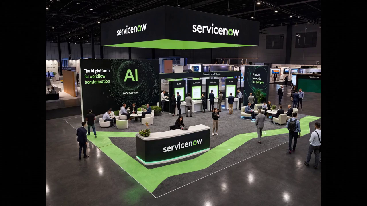 30' x 40' LED island concept with premium brand styling, modular LED architecture, and open circulation