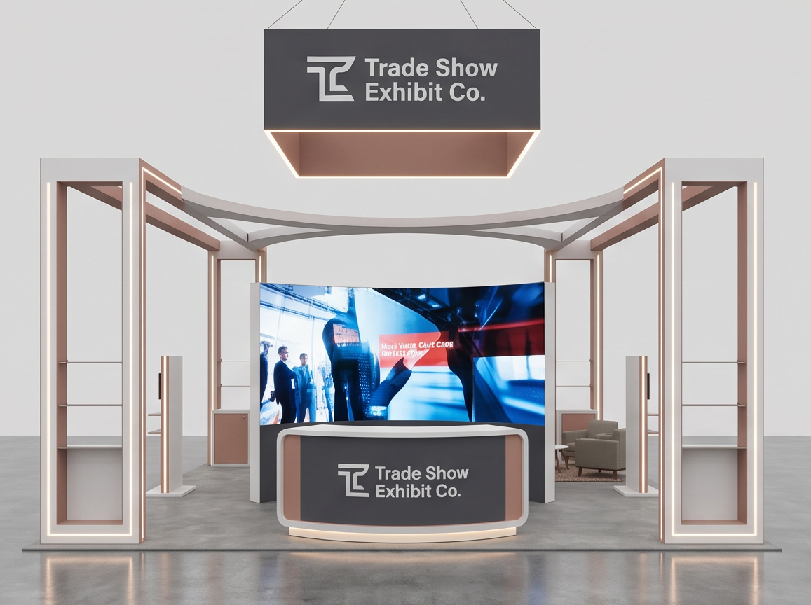 20x20 trade show exhibit rental — architectural media island design