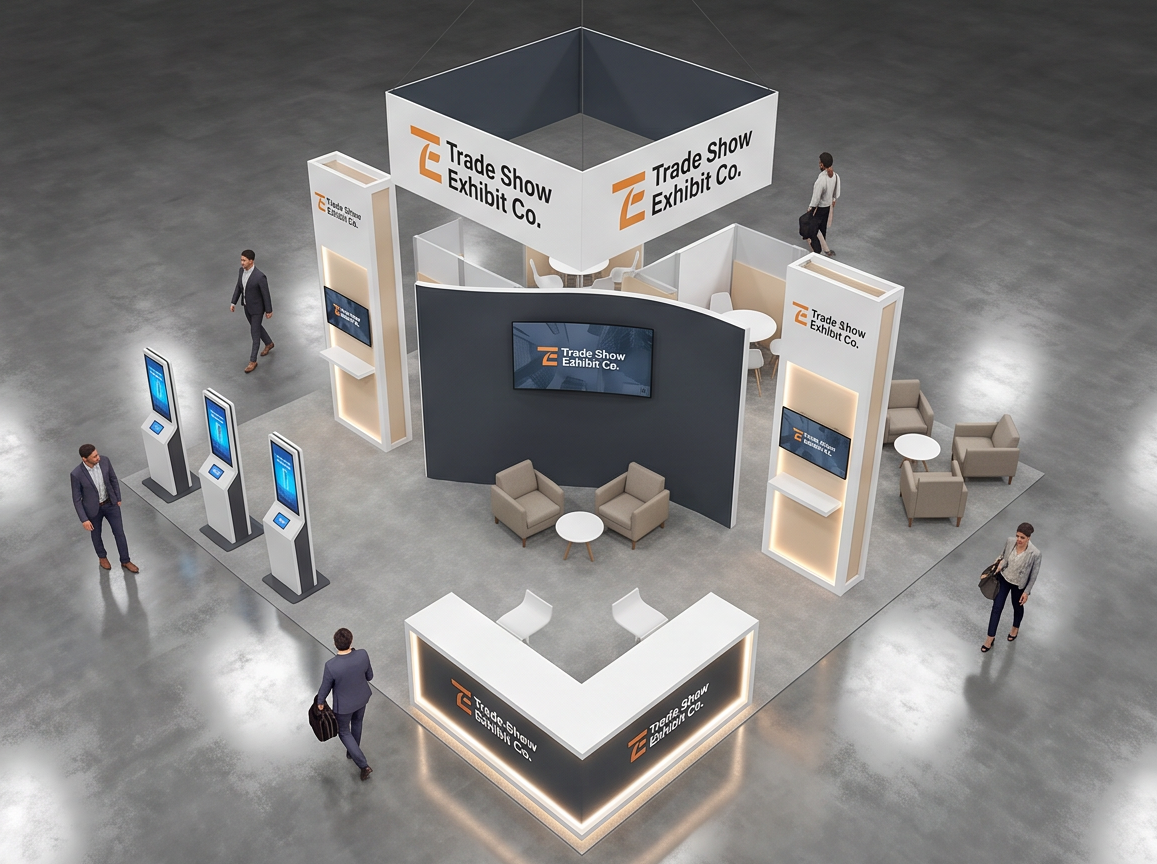 40x40 trade show exhibit rental — architectural media island design