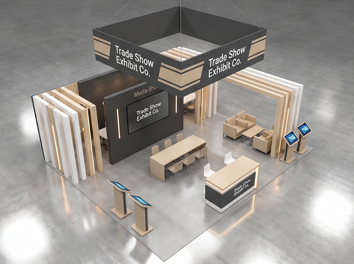30x40 trade show exhibit rental — hospitality-forward island design