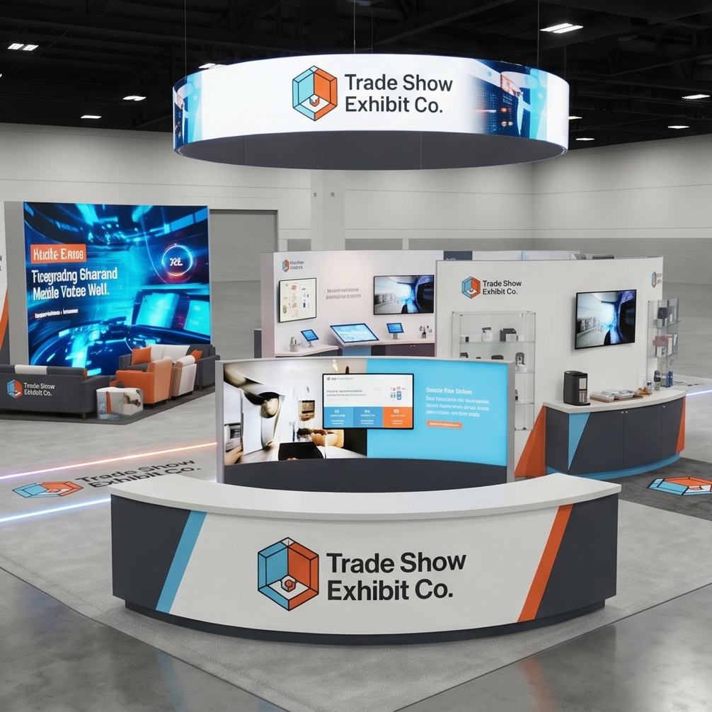 50x50 trade show exhibit rental — open-circulation island design
